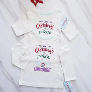 Cat and Jack Lot Set Of 2 Tee Shirts Kids Christmas Beige